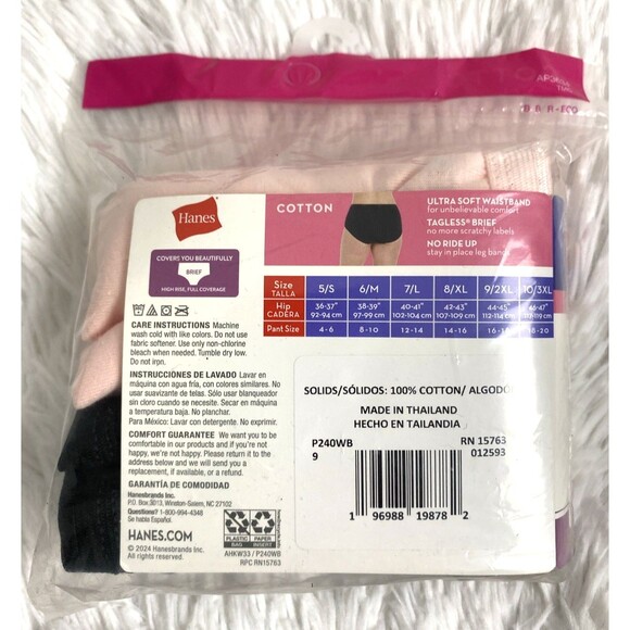 4 Hanes 100% Cotton Briefs Plus Size 2XL Black Pink Wicking Cool Comfort 2 Pack - Picture 2 of 7